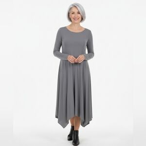 Comfy Usa Elegant Gray Long Sleeve Asymetric Hem Maxi Dress XL (B8)